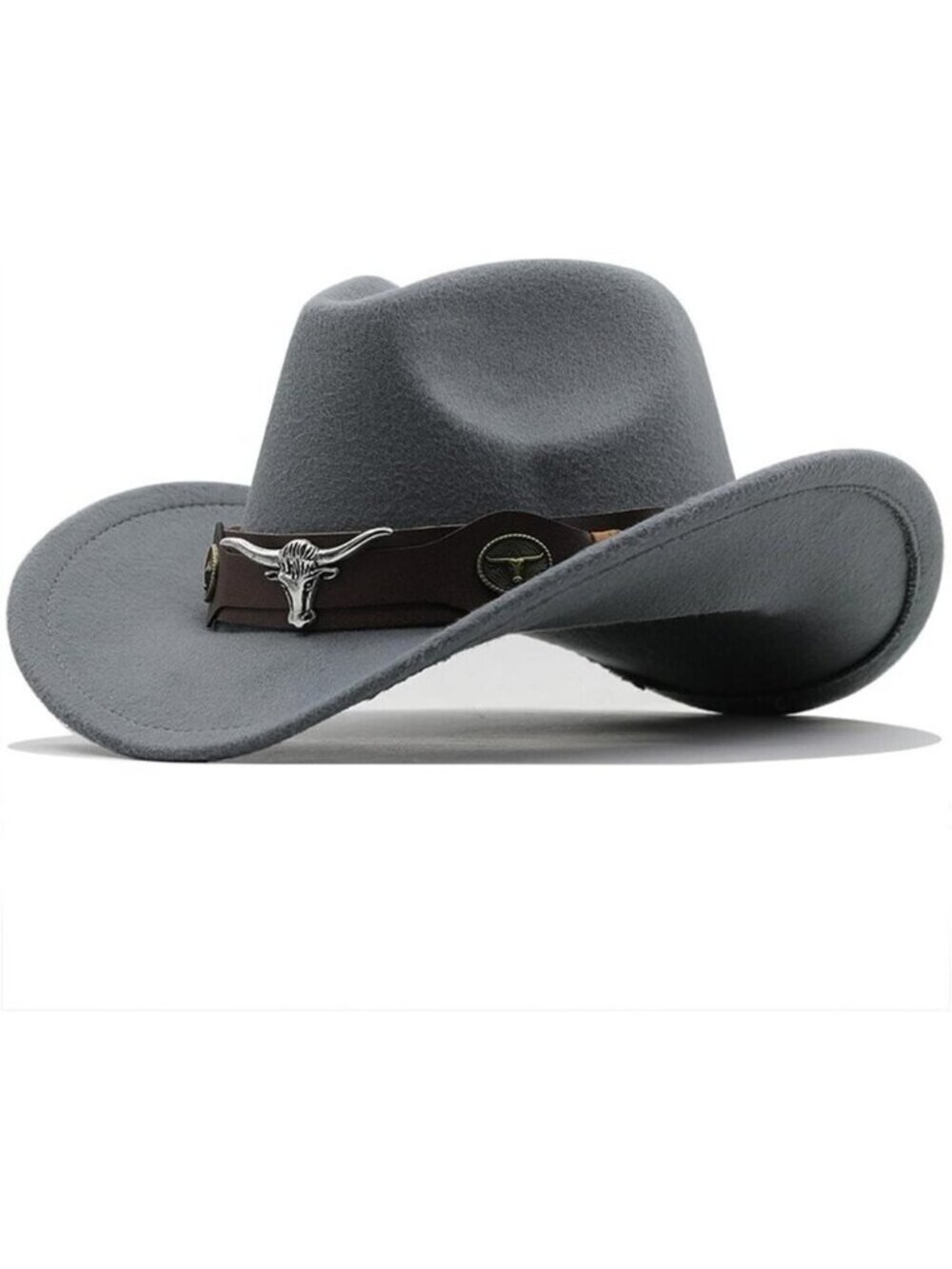 Unisex Dark Gray 100% Polyester Bull Skull Band Classic Fedora Felt Cowboy Hat